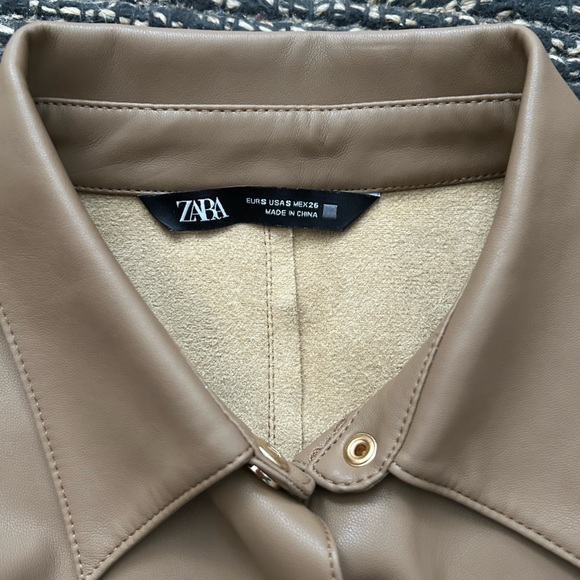 Faux Leather Midi Button Up Camel Zara Dress - Picture 2 of 5